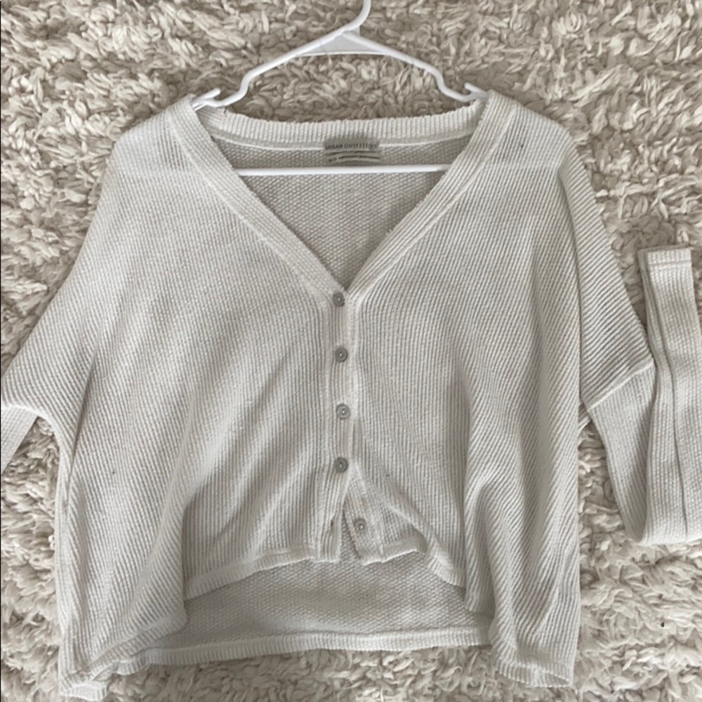 white button up sweater